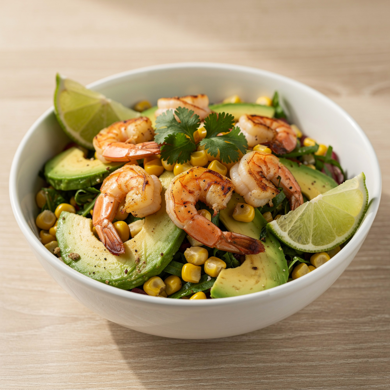 Avocado Corn Salad with Grilled Shrimp