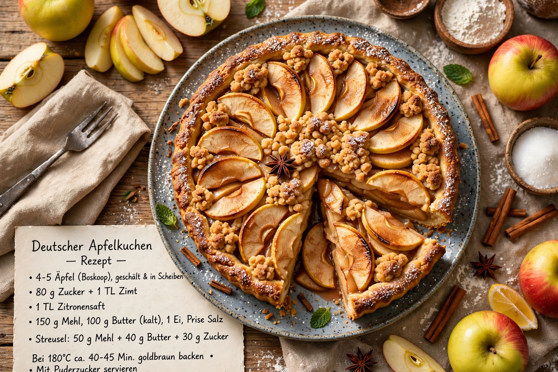 German Apple Pie (Apfelkuchen) with Buttery Shortbread Crust