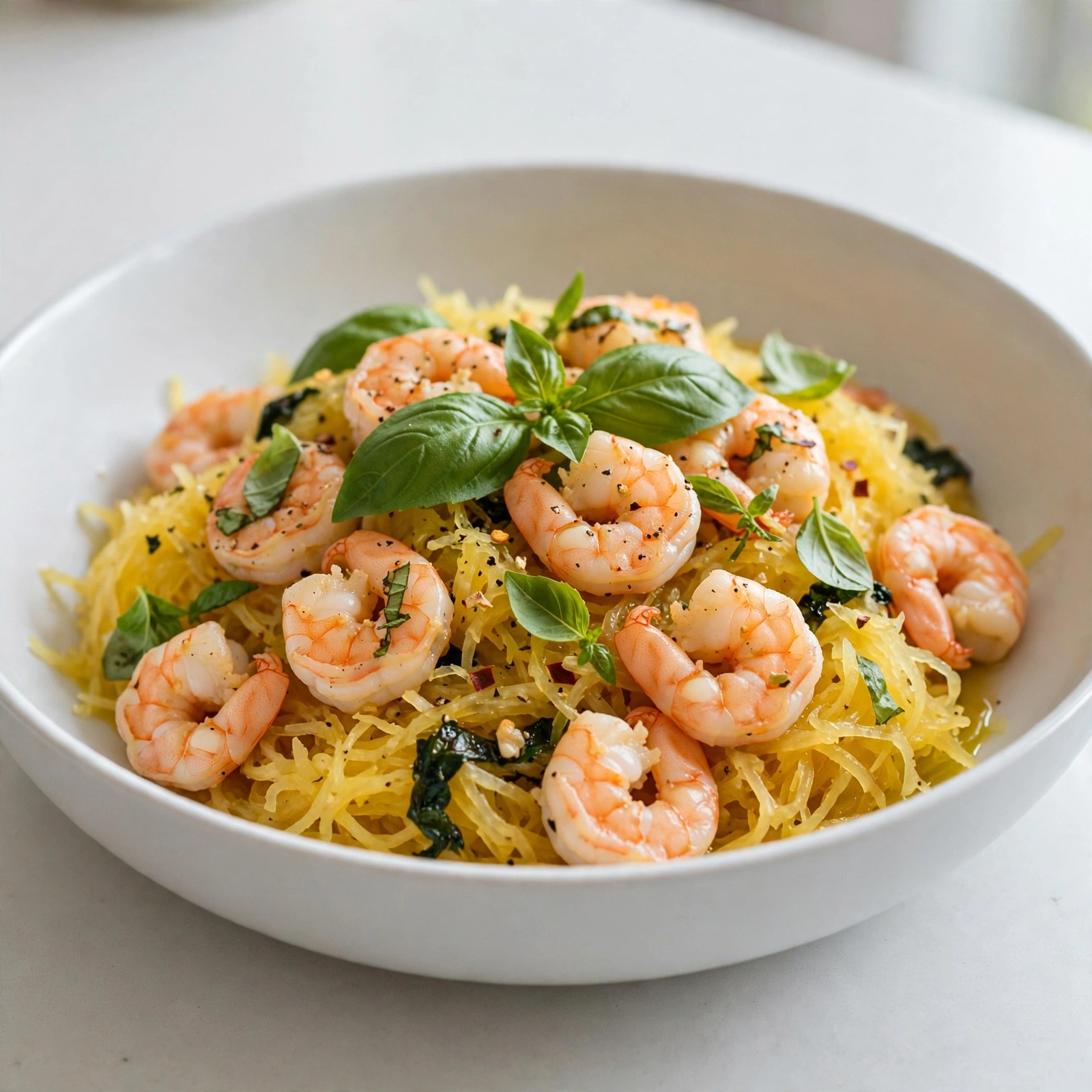 Shrimp Spaghetti Squash with Basil